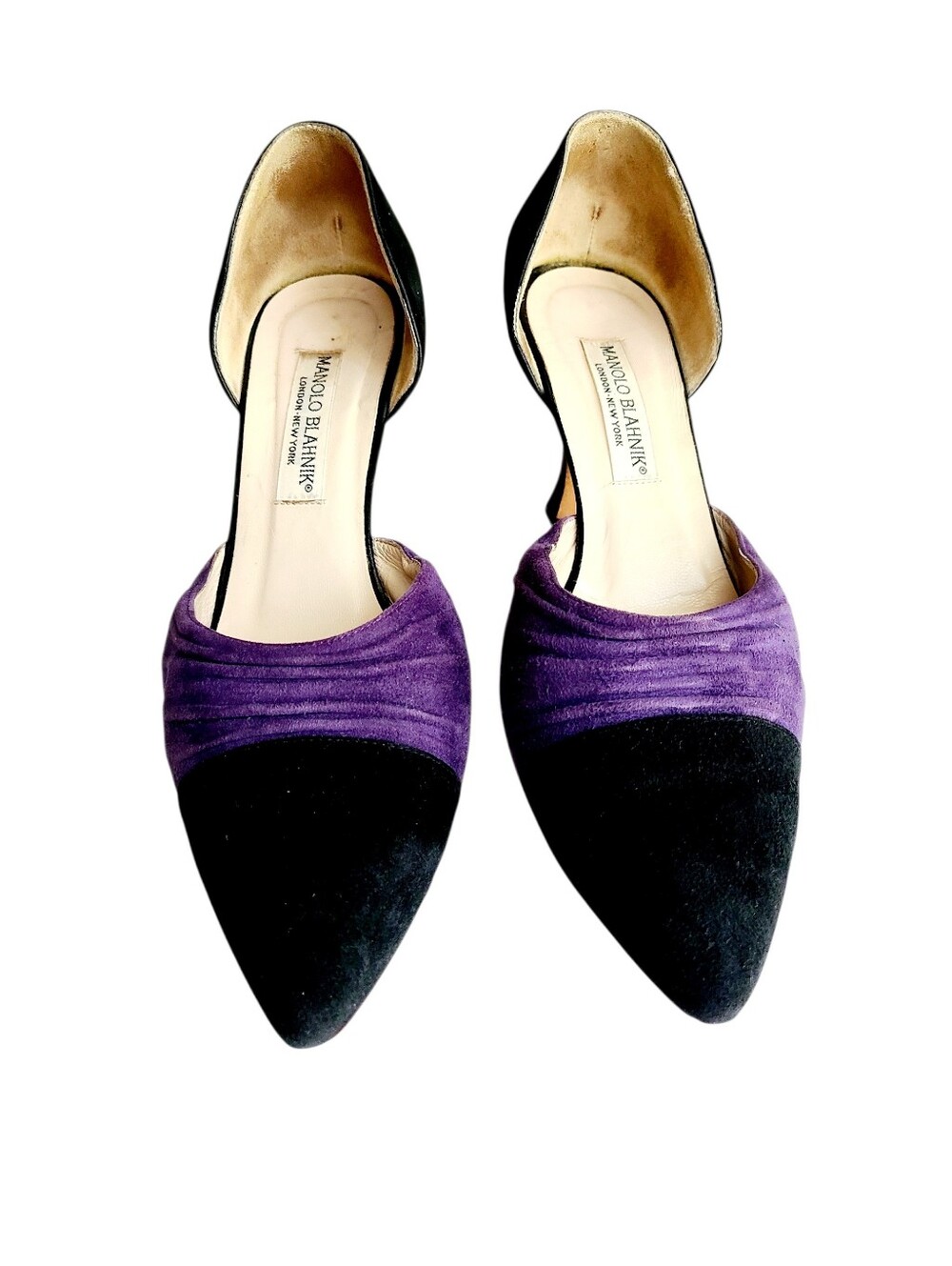 Manolo Blahnik D'Orsay Black & Lavender Suede Pumps